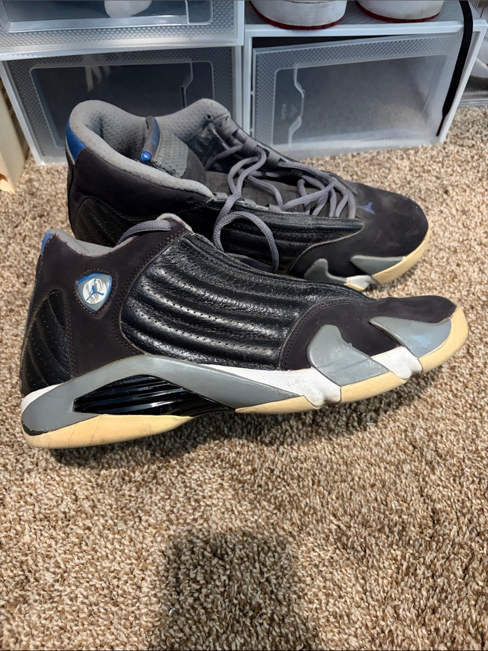 Jordan Men’s Black and Gray Basketball Sneakers with Blue Accents